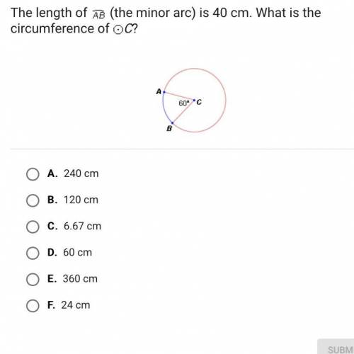 The length of AB (the minor arc) is 40cm. What is the circumference of C