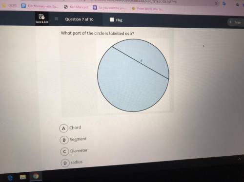 What part of the circle is labelled as x?