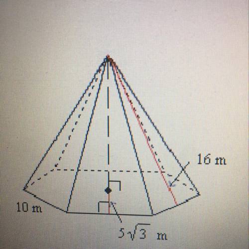 Find the surface area of the regular pyramid shown to the nearest whole number. PLEASE HURRY 1,480m2