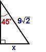 Find x in this 45°-45°-90° triangle. x=