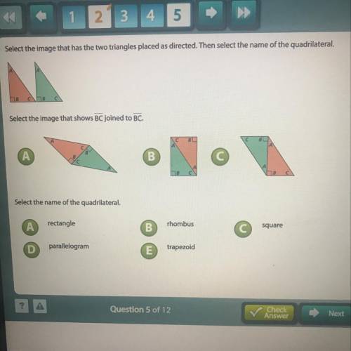 Pick an image of two triangles placed as directed pls a b c pick for 1) and 2)