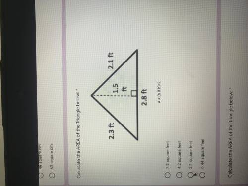 WHAT IS THE AREA OF THIS TRIANGLE IM TAKING A QUIZ