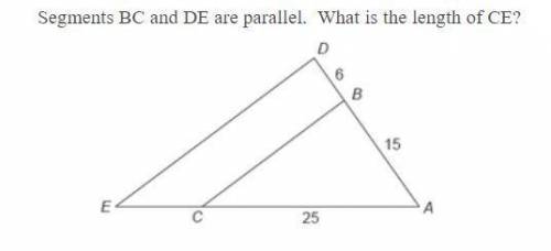 Segments BC and DE are parallel. What is the length of CE? a. 7 b. 8 c. 9 d. 10