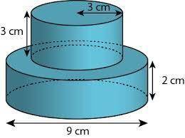 Show work Calculate the volume of the 2-tier cylindrical shaped cake. Use 3.14 for . *A. 254.34 cubi