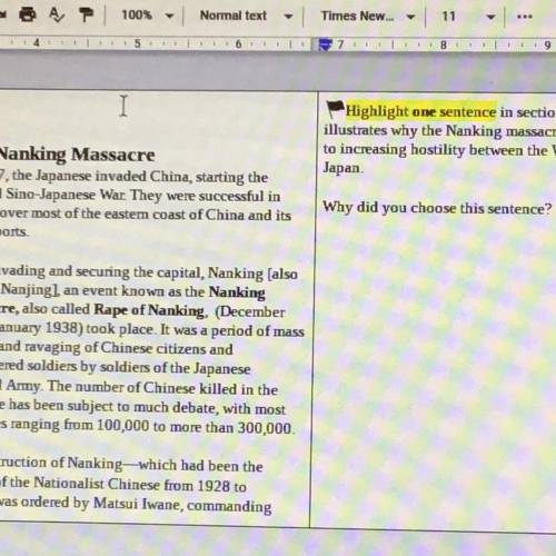 Name one or two sentences I should highlight. (What best illustrates why the Nanking massacre would