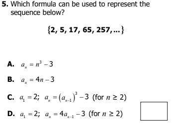 Which formula could be used to represent the sequence below?