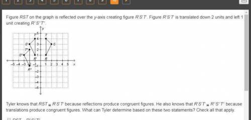 Figure RST on the graph is reflected over the y-axis creating figure R’S’T’. Figure R’S’T’ is transl