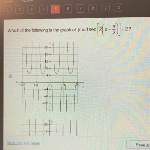 Which of the following is the graph of y=3sec[2(x-pi/2)]+2