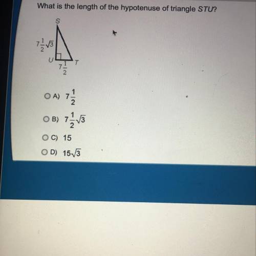What is the length of the hypotenuse of triangle STU?