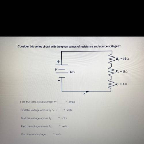 Consider this series circuit with the given values of resistance and source voltage E: Find the tota