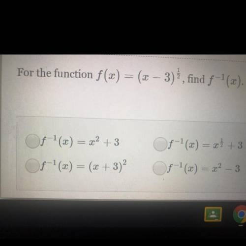 For the function f(x) = (x-3)1/2, find f^-1(x)