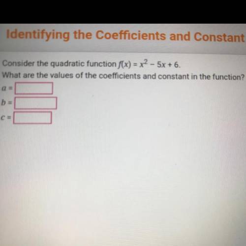 What are values of the coefficients and constant in the function?