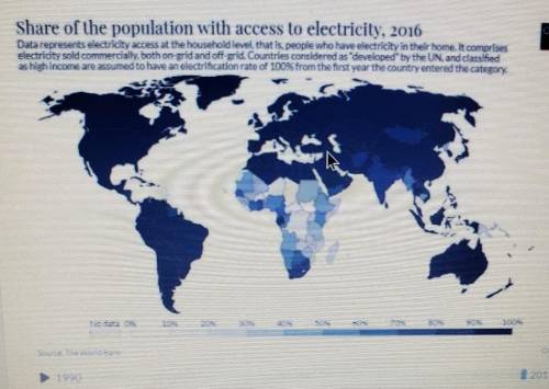 6. This is a map showing the share of a country's population who has access toelectricity.Identify