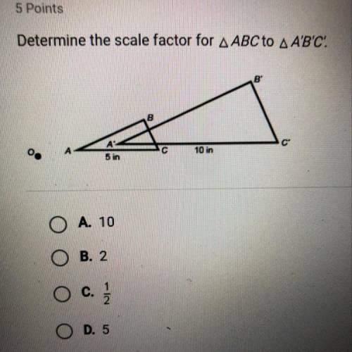 Determine the scale la C 10 in 5 in O A. 10 O B. 2 O c. NI O D. 5