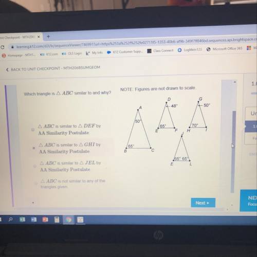 Which triangle is similar to ABC and why?