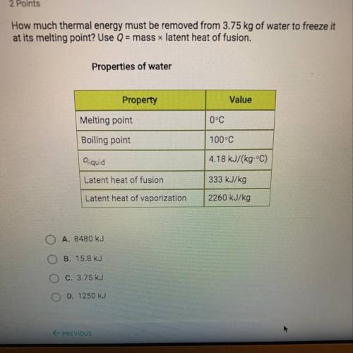 How much thermal energy must be removed from 3.75 kg of water to freeze it at its melting point? Us