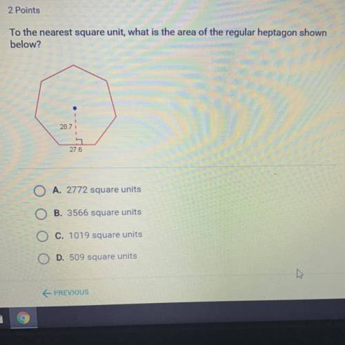 To the nearest square unit, what is the area of the regular heptagon shown below? 28.7 27.6 A. 2772