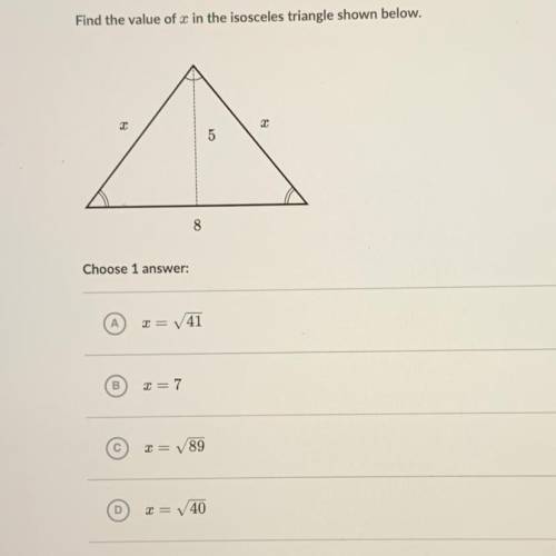 Find the value of the X in the isosceles triangle shown below