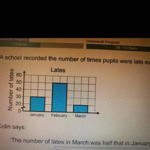 A school recorded the number of times pupils were late each month. Colin says: ‘The number of lates