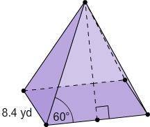 What is the surface area of this square pyramid? Round your answer to the nearest tenth. 122.2 yd²