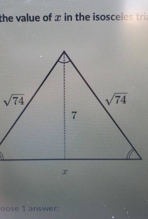 Find the value of I in the isosceles triangle shown below.747747