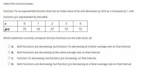 {PLEASE HELP ASAP} Which statement correctly compares the two functions on the interval [0, 4]?
