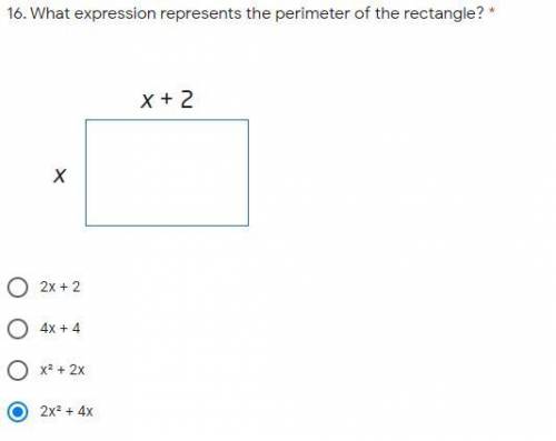 What expression represents the perimeter of the rectangle? shown below