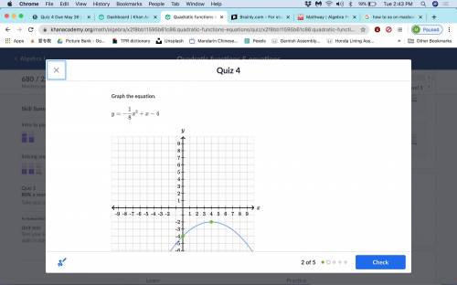 Graph the Equation:y=-1/8x^2+x−4Can someone tell me if my answer A or B is correct