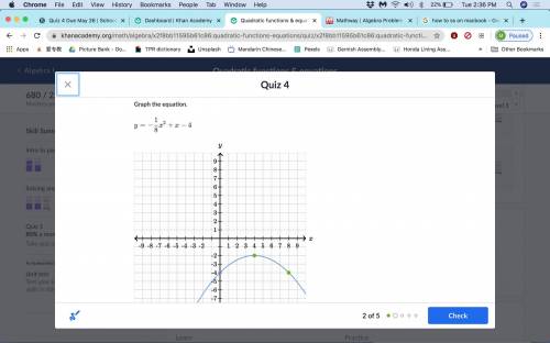 Graph the Equation:y=-1/8x^2+x−4Can someone tell me if my answer A or B is correct