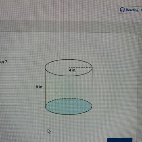 What is the exact volume of the cylinder? 4 in. 327 in 8 in. O 647 in O 1287 in O 5127 in