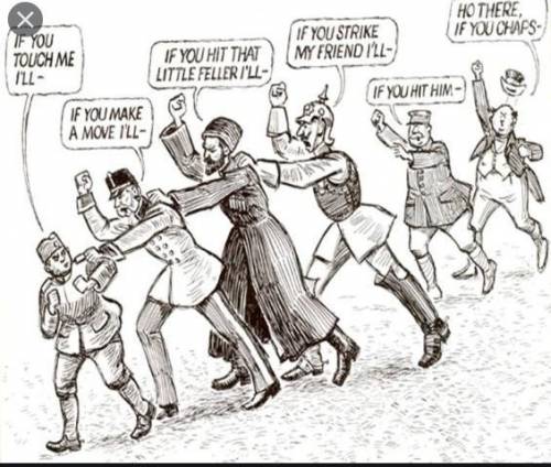 Examine the political cartoon. Which cause of WWI is it most showing? A. Increasing opportunities f
