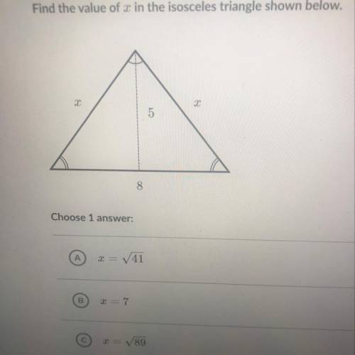 Find the value of a In the isosceles triangle shown below. 8
