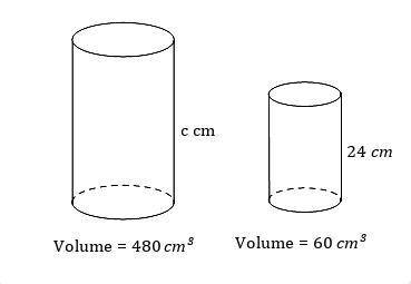 PLS HELP  Two similar cylinders have volumes of 480cm3 and 60cm3. Find the fully simplifi