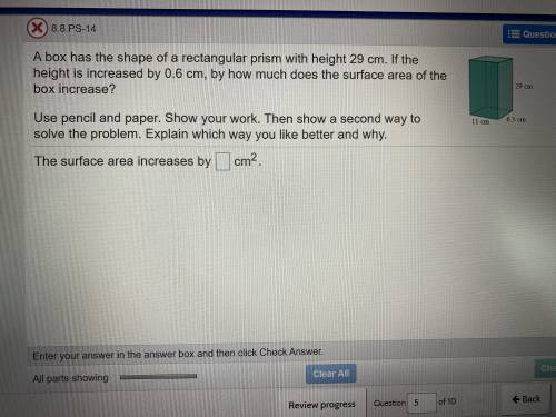 I don’t understand this question. How do I find the surface area in the problem it asks. The questi