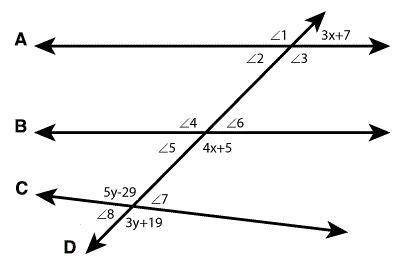 In the following diagram line C intersects line D. Using complete sentences, classify the relations