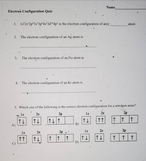 Electrons Configuration quiz - please help asap