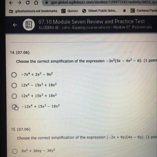 Choose the correct simplification of the expression -3x^2(5x-4x^2-6)