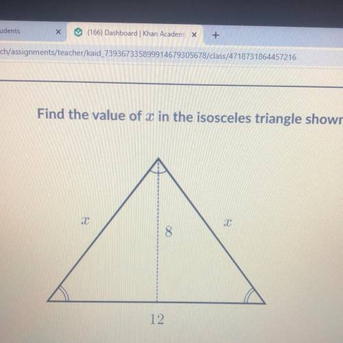 *30 points easy question* Find the value of x in the isosceles triangle shown below. X=10  X=48 X=s