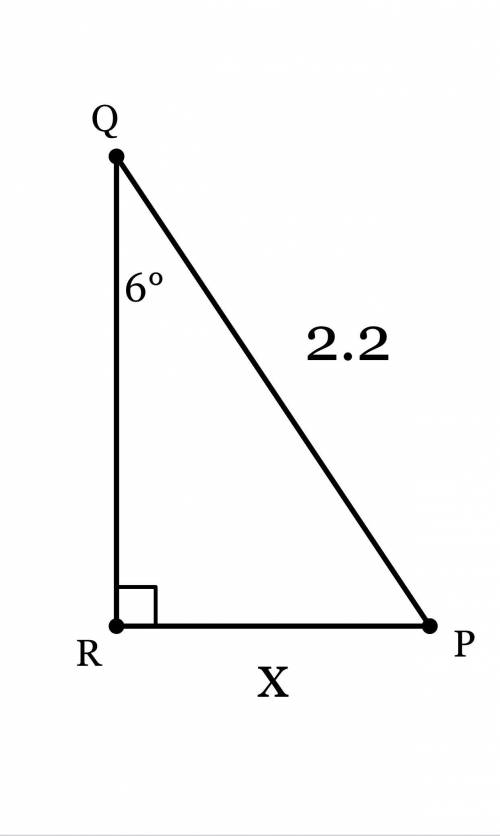 Please help ... In ΔPQR, the measure of ∠R=90°, the measure of ∠Q=6°, and PQ = 2.2 feet. Find the l