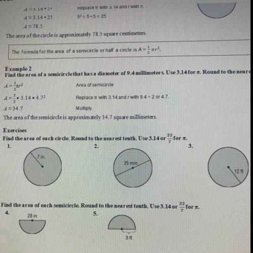 PLS HELP FAST O NEED TO FIND THE AREA OF EACH CIRCLE