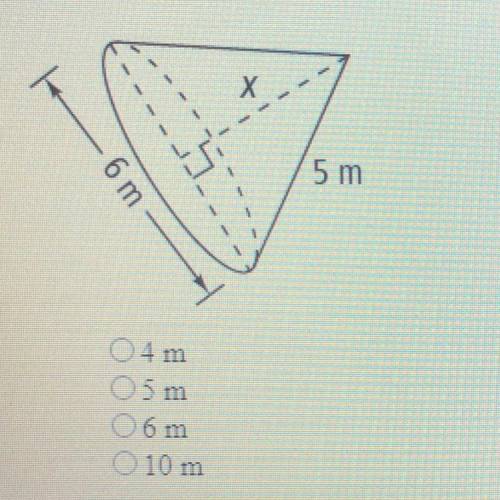 What is the value of x, if the volume of the cone is 12 pi m^3? 4 m 5 m 6 m  10 m