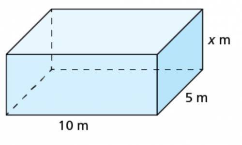 The volume of the prism is 200 cubic meters. Find the value of x W=10 l+5 h+x