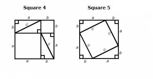 What are the side lengths of square 4 and square 5 in terms of a and b? Do the two squares have the