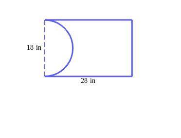 A rectangular paperboard measuring 28 in long and 18 in wide has a semicircle cut out of it, as sho