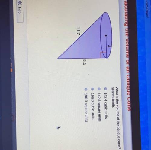 What is the volume of the oblique cone round to the nearest 10th