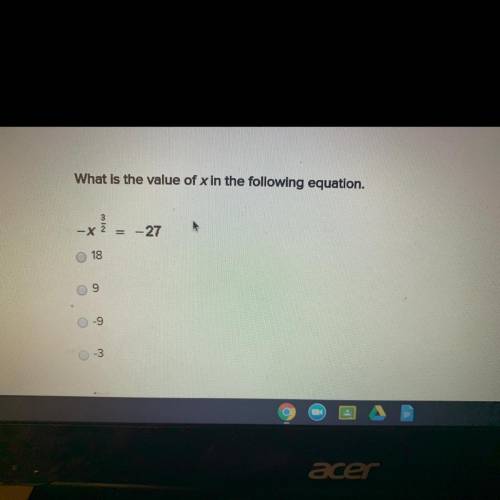 What is the value of x in the following equation  -x^3/2=-27