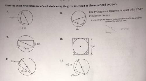 Find the exact circumference of each circle using the given inscribed or circumscribed polygon.
