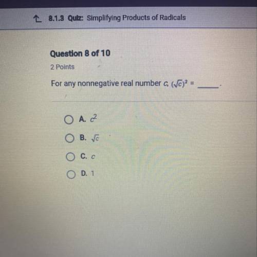 Help Me please  For any non negative real number c, (√c)^2