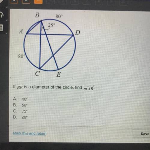 If BE is a diameter of the circle, find mAB