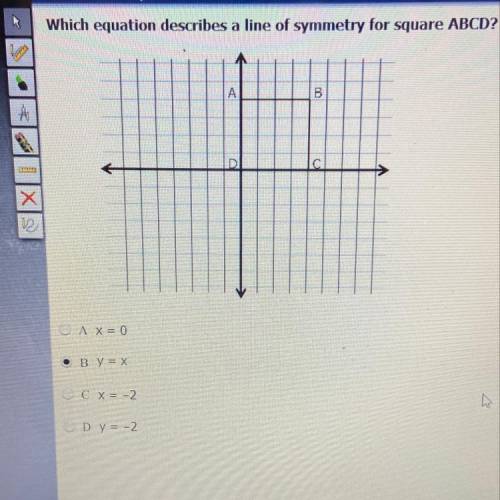Which equation describes a line of symmetry for a square ABCD?